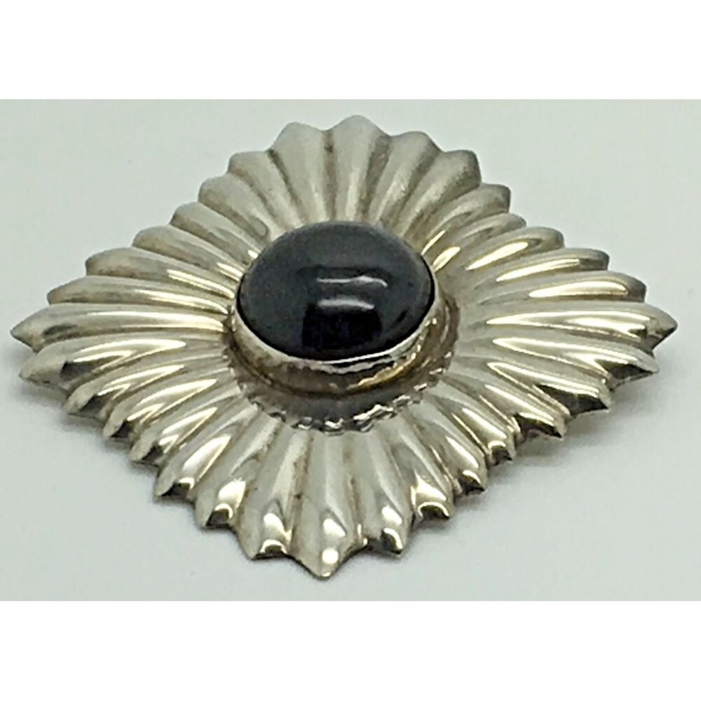 Taxco Sterling Silver Black Onyx Brooch Pin Modernist TA 93  MCM Mexican Mexico